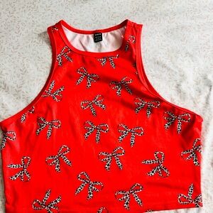 SHEIN Red Bow-Print Cropped Tank